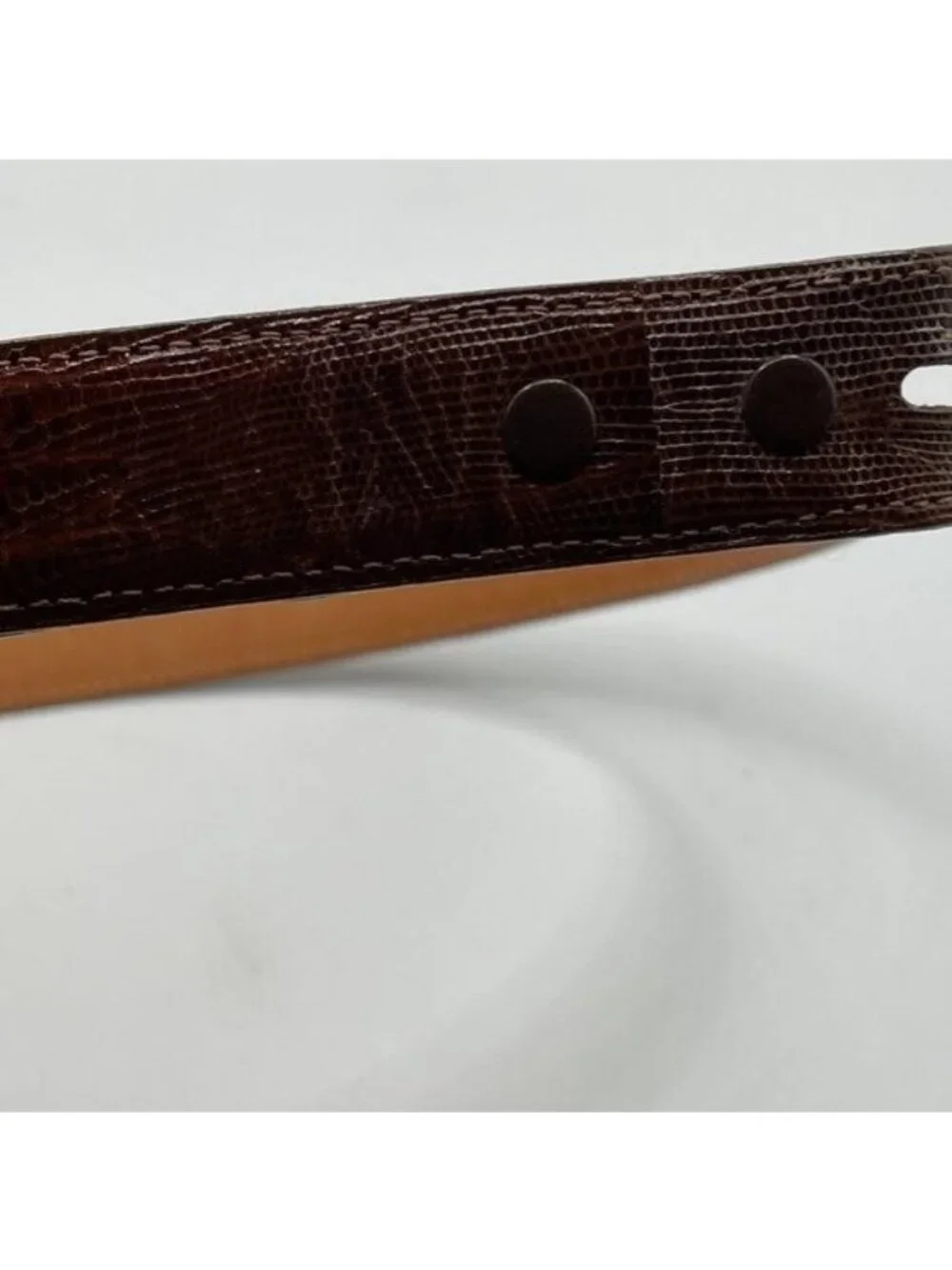 Pat Areias Vintage Genuine Lizard Brown Waist Belt Strap Unisex Size 28 USA
